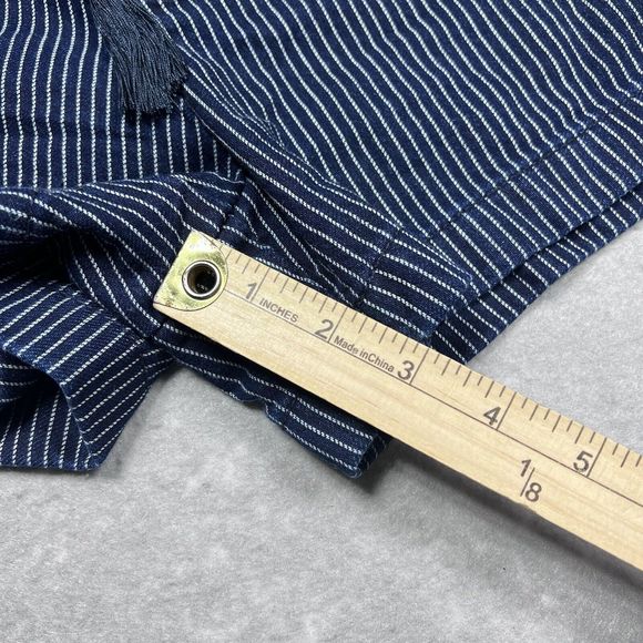 LOFT Shorts Women’s Size Medium Blue White Stripe Heavy Denim Drawstring Pocket - Picture 9 of 13